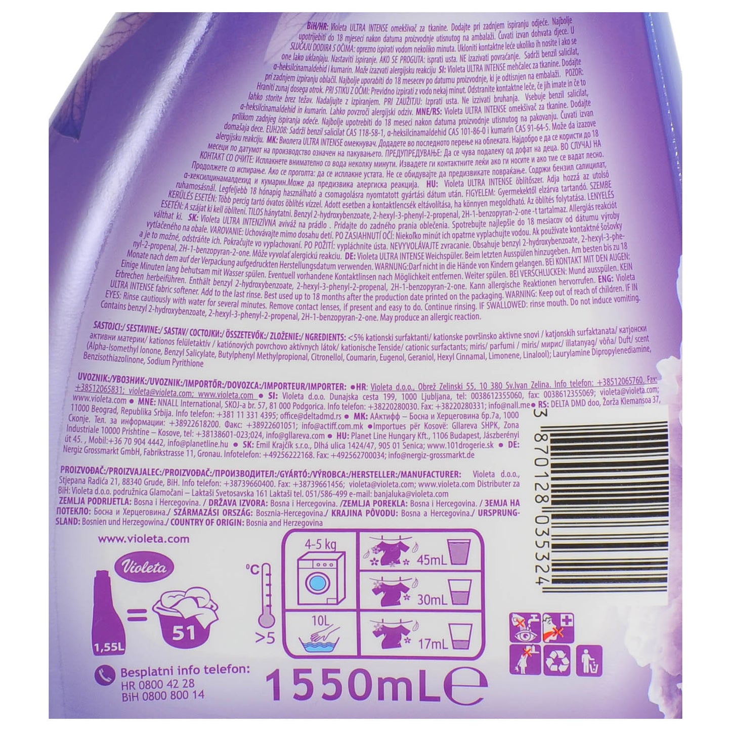 Weichspüler Violeta Ultra Intense Lux 1,55 L.