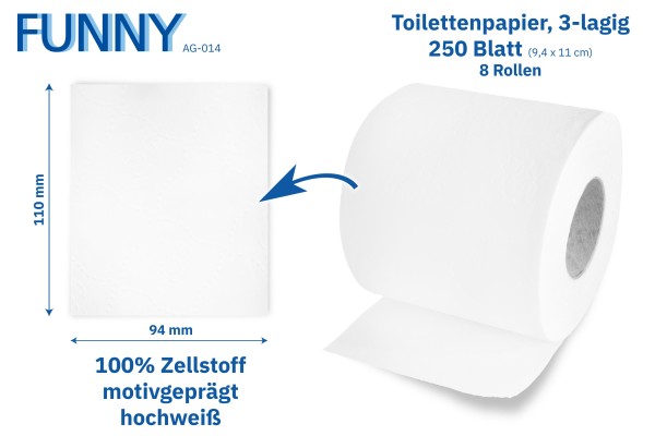 Toilettenpapier, 250 Blatt, 3-lagig