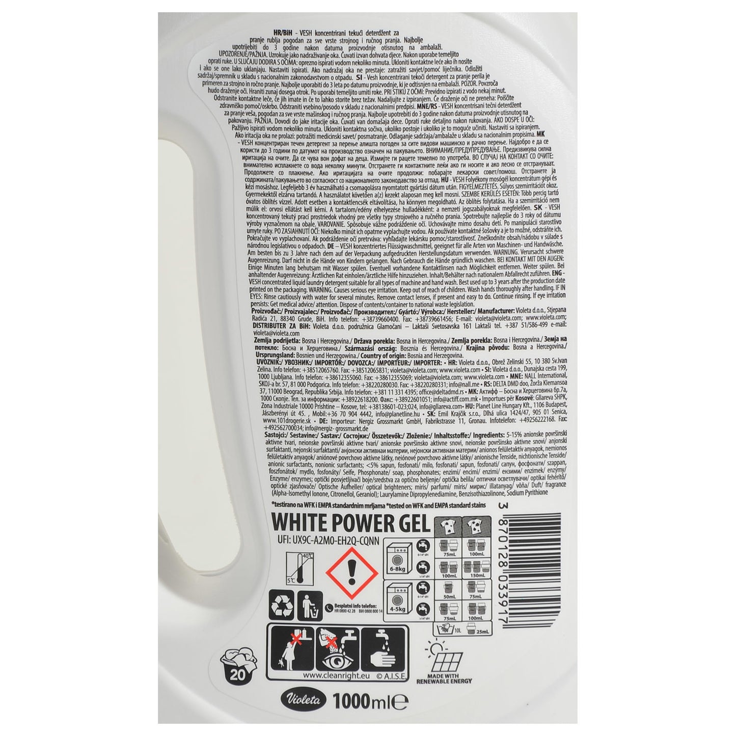 Waschmittel VESH White Power Gel 1L.